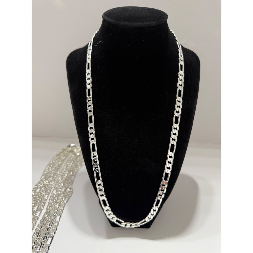 figaro chain necklace silver filled stamped 24 inch 7.5mm lobster clasp
